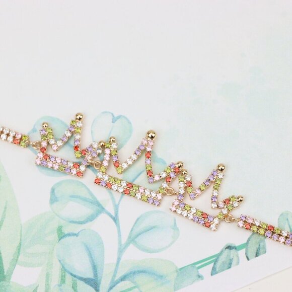 "Crown Charm Rose Gold Bracelet with Multicolor CZ, Adjustable Fit, XPBL0737 - Picture 1 of 12